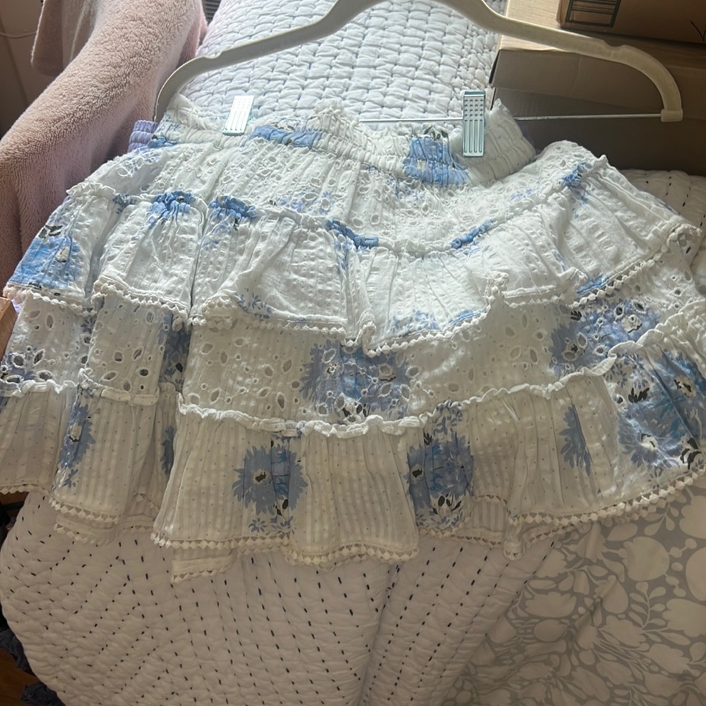 Blue and white LoveShackFancy skirt